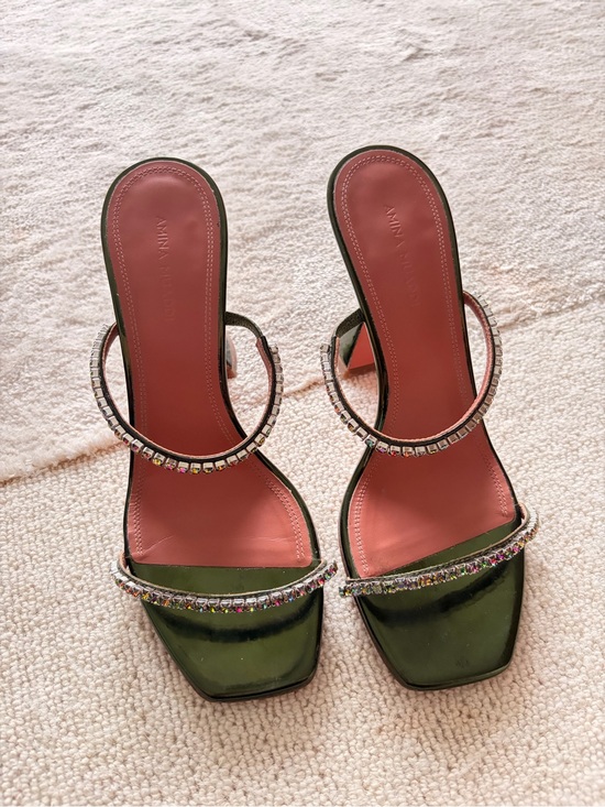 Amina Muaddi Shoes - AMINA MUADDI Green Gilda Slipper Heeled Sandals